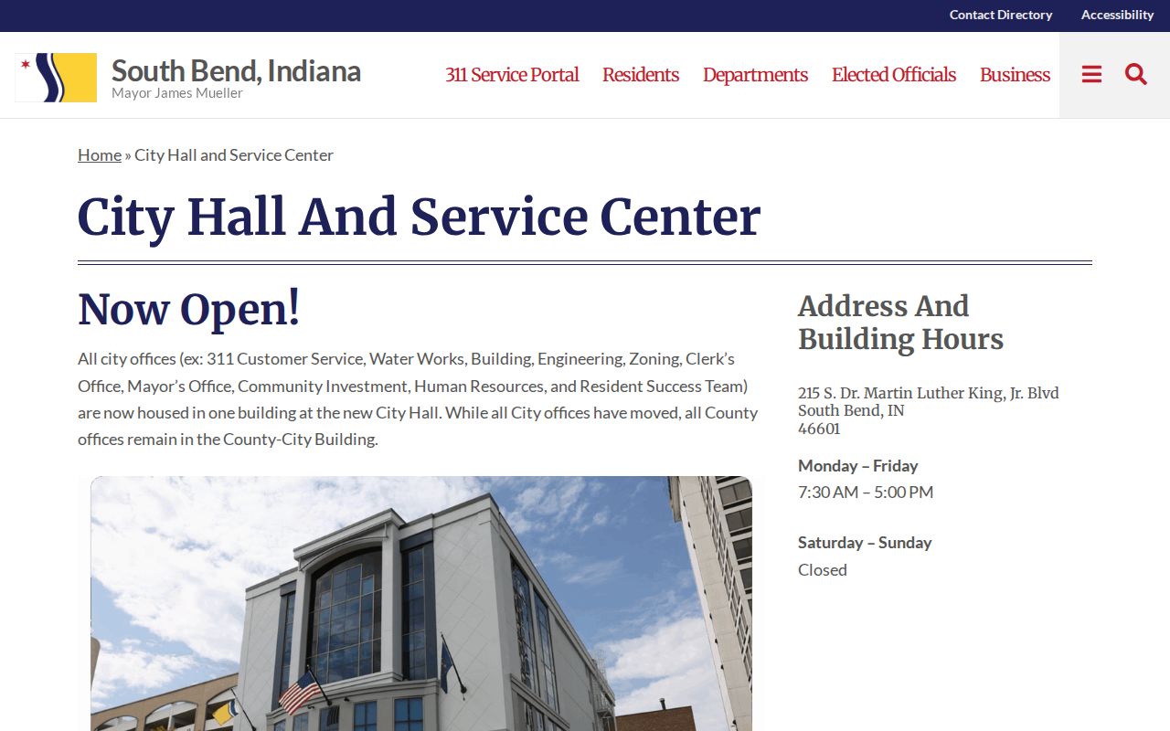 South Bend City Hall service information for current record requests