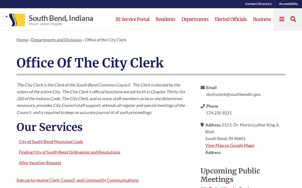 South Bend City Clerk records page supporting city directory research