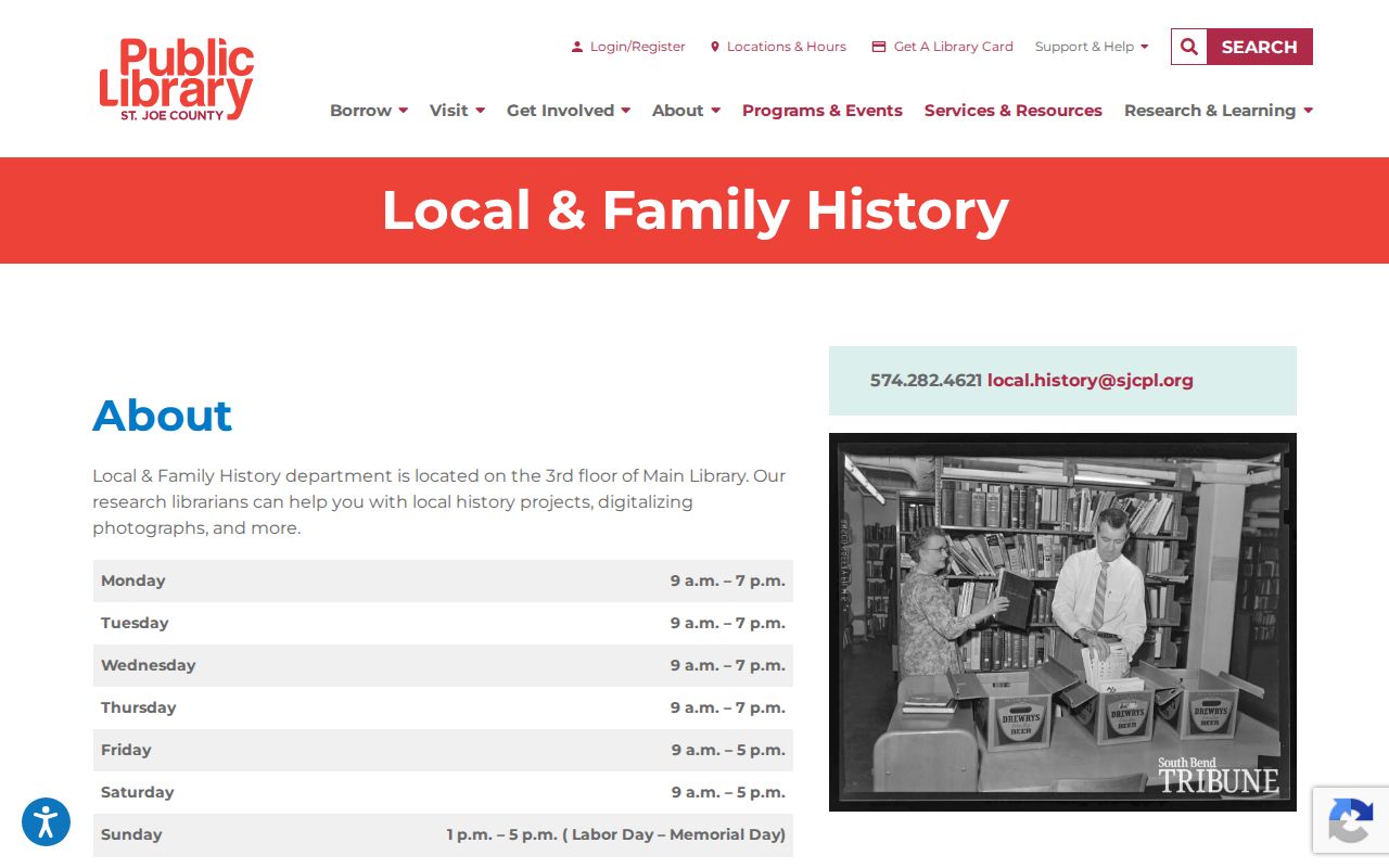 St. Joseph County Public Library Local and Family History directory resources