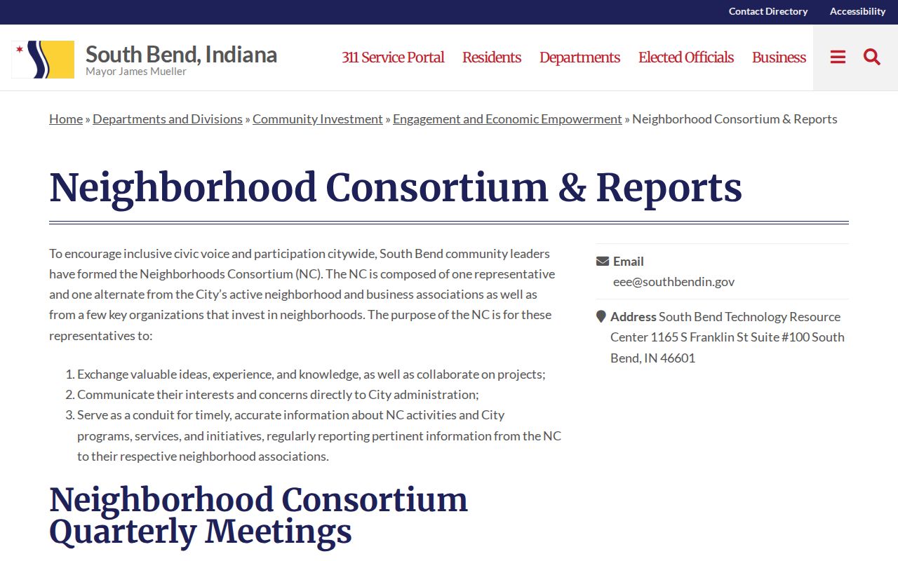 South Bend Neighborhoods Consortium civic contact page