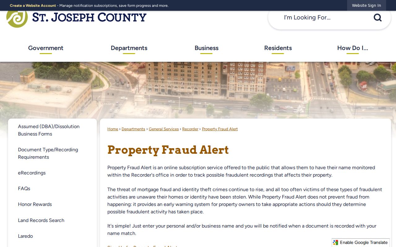 St. Joseph County Property Fraud Alert enrollment resource