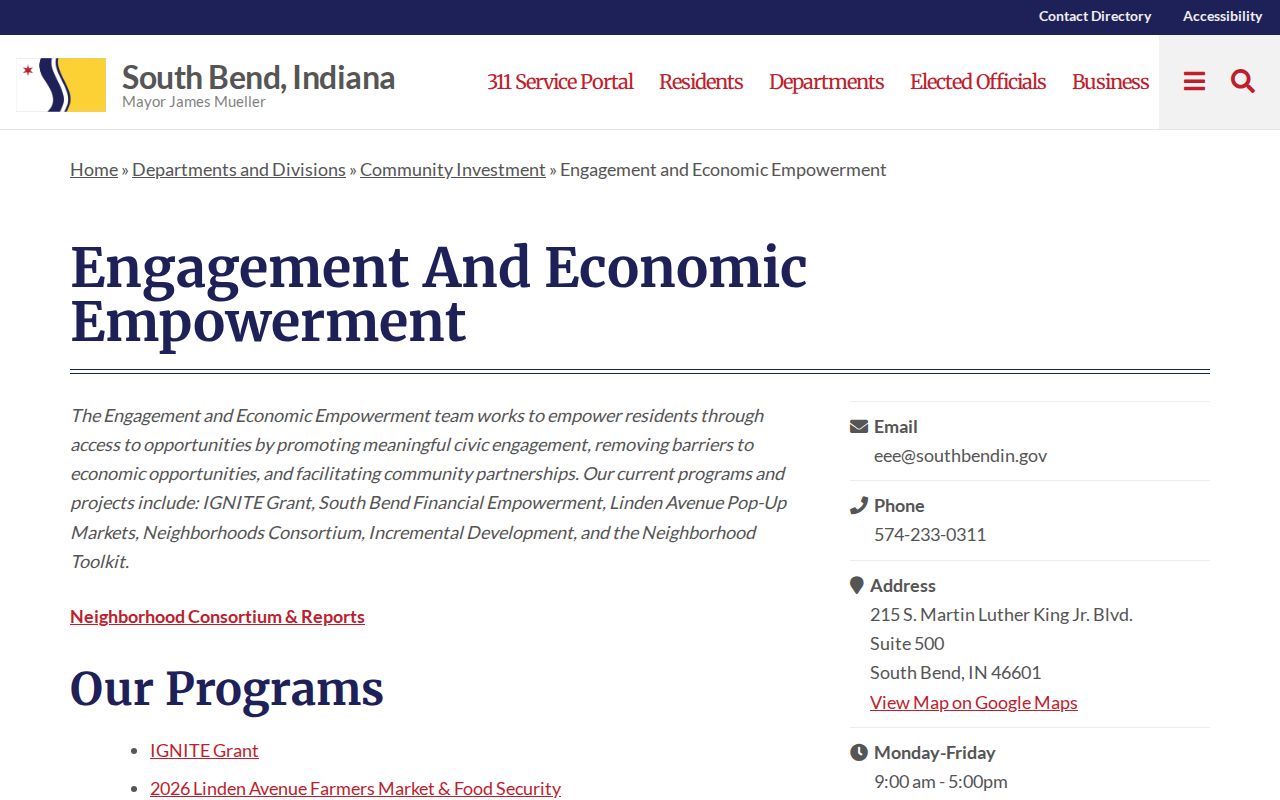South Bend neighborhood engagement map and contact resource