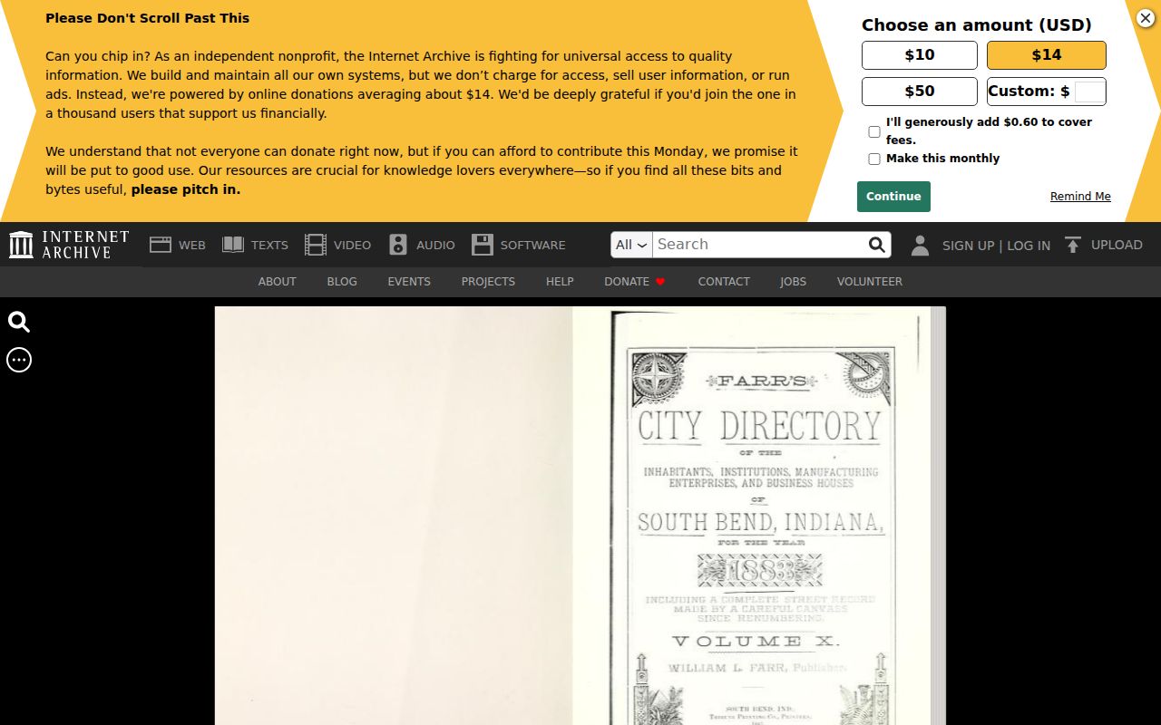 Digitized 1883 South Bend directory for previous resident research