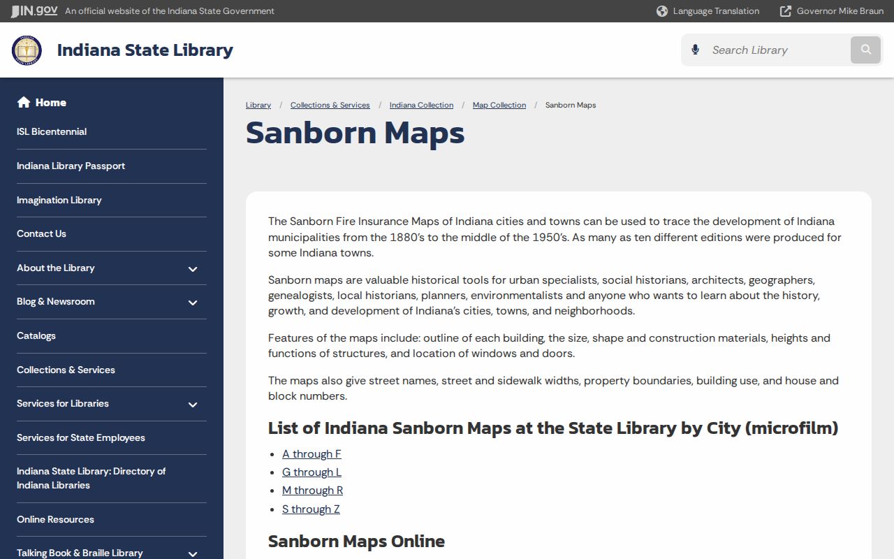 Indiana State Library Sanborn map collection used for St. Joseph County streets