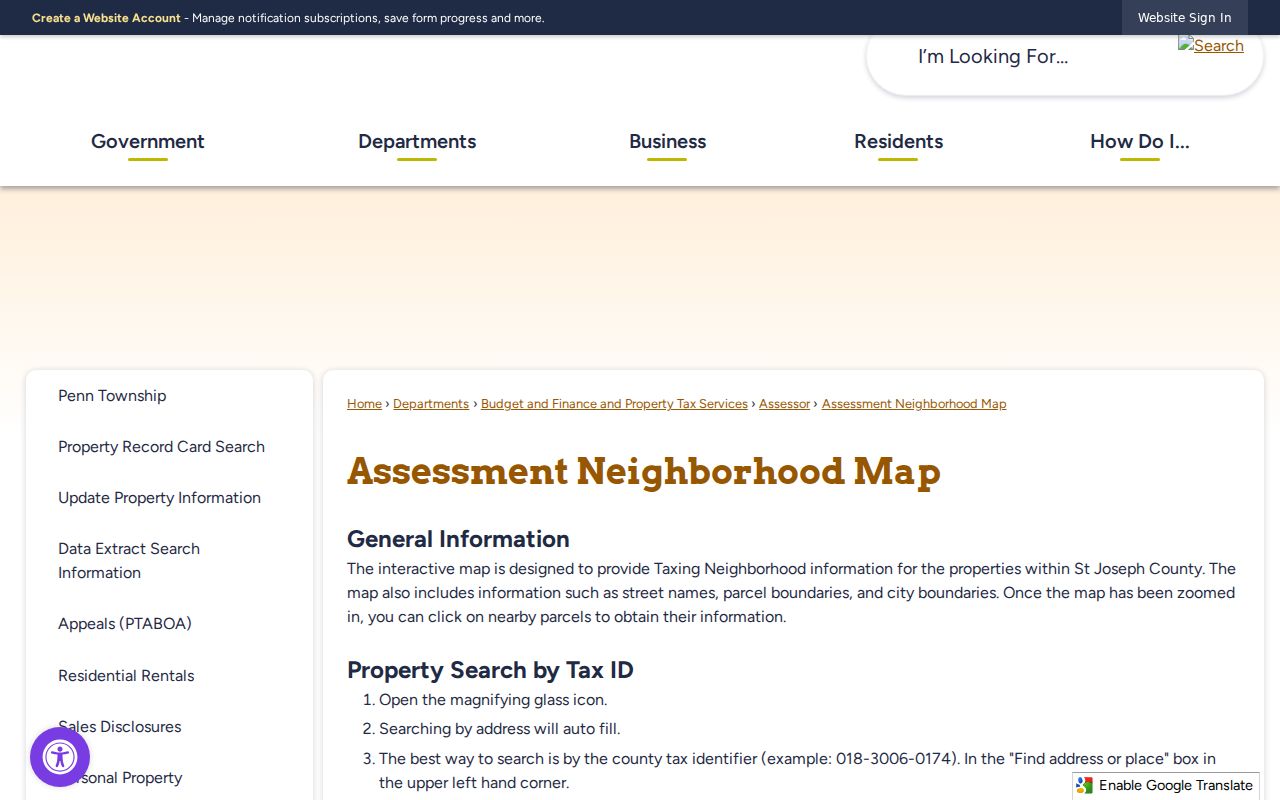 St. Joseph County assessment neighborhood map for parcel and street research